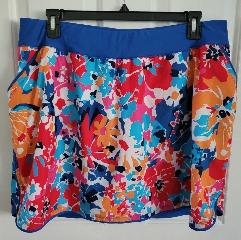 Lands' End Floral Active Skort in Blue, Red, Orange, Pink